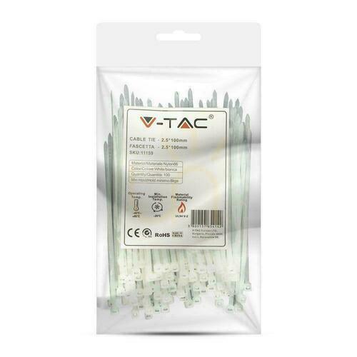 Check V-TAC Clamp 2.5x100mm White 8kg Nylon66 (Package. 100pcs)