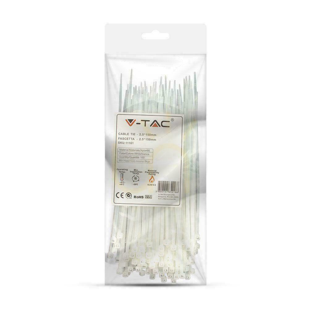 View V-TAC Clamp 2.5x150mm White 8kg Nylon66 (Package. 100pcs) V-TAC Clamp 2.5x150mm White 8kg Nylon66 (Package. 100pcs)
