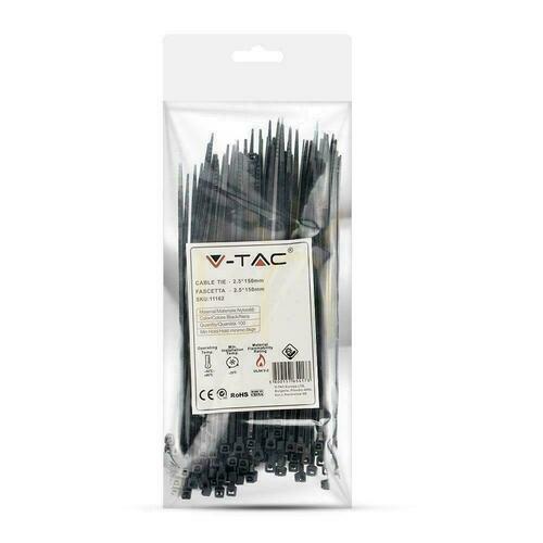 Check V-TAC Clamp 2.5x150mm Black 8kg Nylon66 (Package. 100pcs)