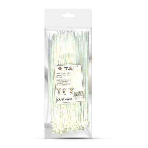 Check V-TAC Clamp 2.5x200mm White 8kg Nylon66 (Package. 100pcs)