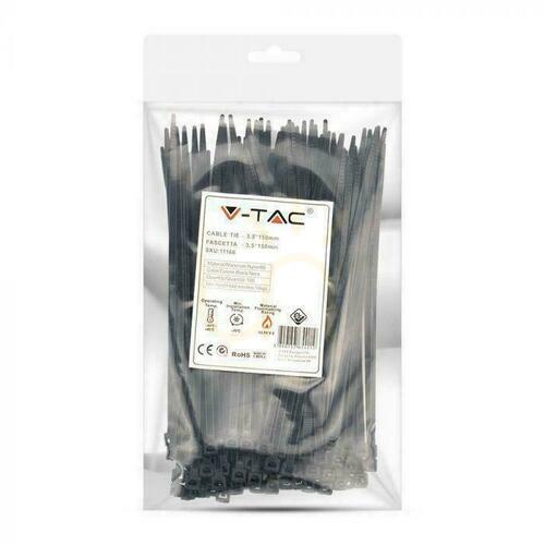 Check V-TAC Clamp 3.5x150mm Black 18kg Nylon66 (Package. 100pcs)