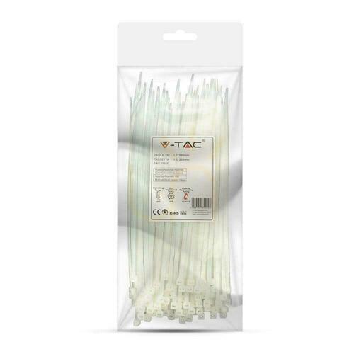 Check V-TAC Clamp 3.5x200mm White 18kg Nylon66 (Package. 100pcs)
