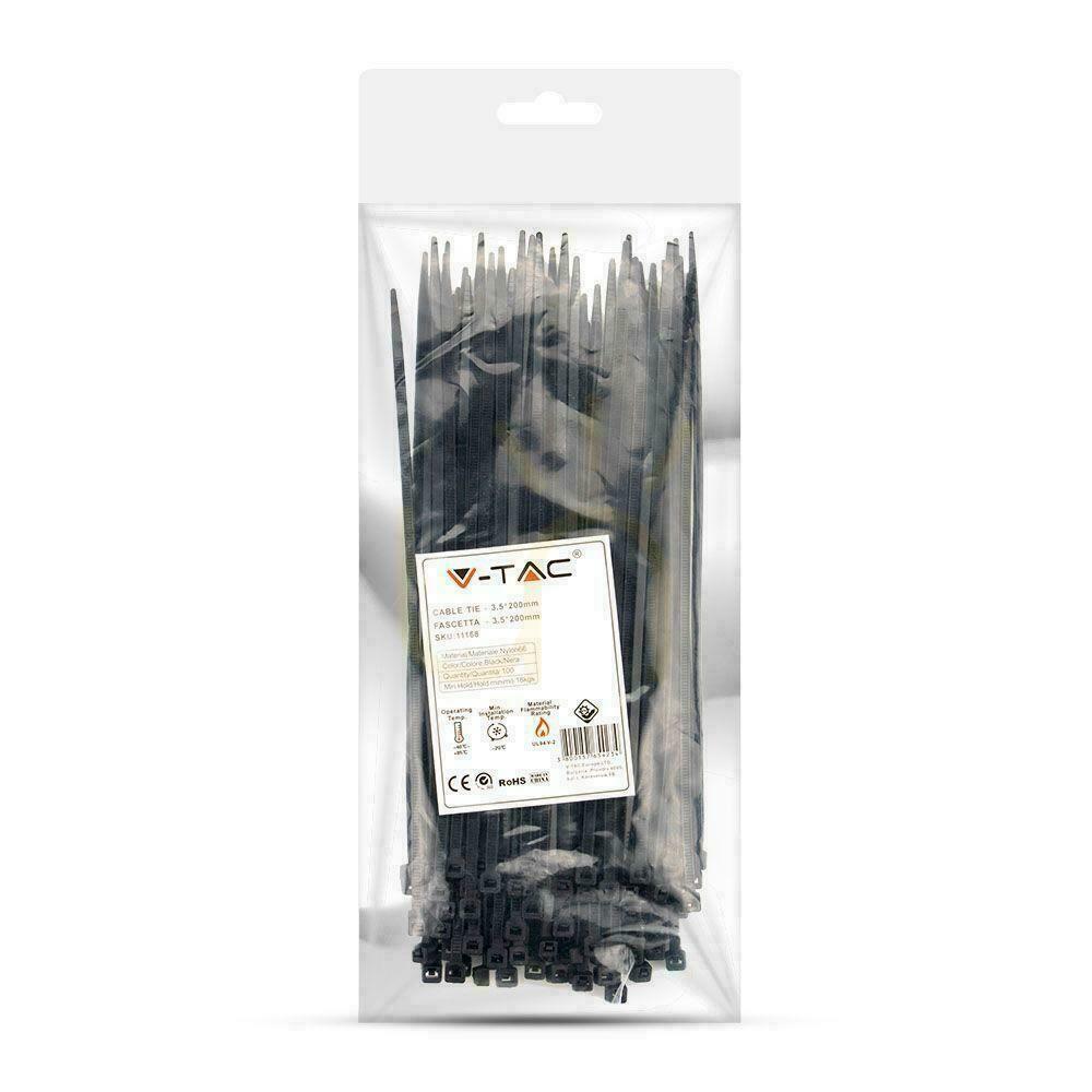 View V-TAC Clamp 3.5x200mm Black 18kg Nylon66 (Package. 100pcs) V-TAC Clamp 3.5x200mm Black 18kg Nylon66 (Package. 100pcs)