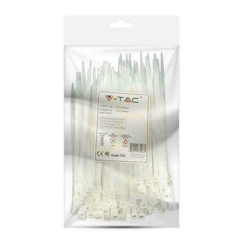 Check V-TAC Clamp 4.5x150mm White 22kg Nylon66 (Package. 100pcs)