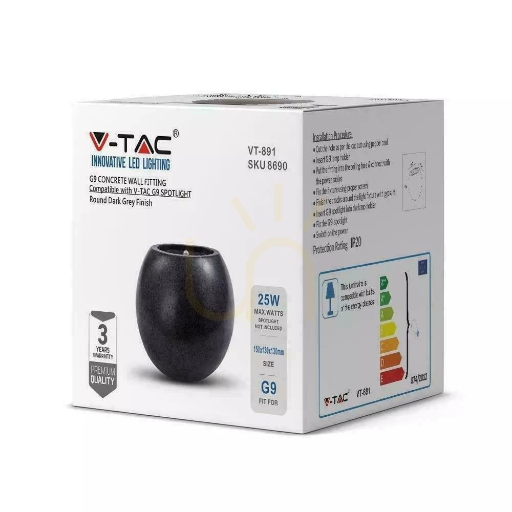Display Wall lamp V-TAC BETON G9 LED Round Dark Grey IP20 VT-891 Wall lamp V-TAC BETON G9 LED Round Dark Grey IP20 VT-891