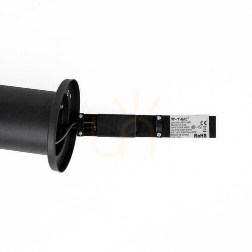 Check V-TAC VT-838 garden bollard 60 cm E27, PIR sensor + 2 mains sockets, black stainless steel, IP44