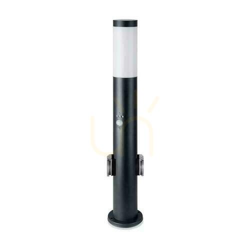 Check V-TAC VT-838 garden bollard 60 cm E27, PIR sensor + 2 mains sockets, black stainless steel, IP44