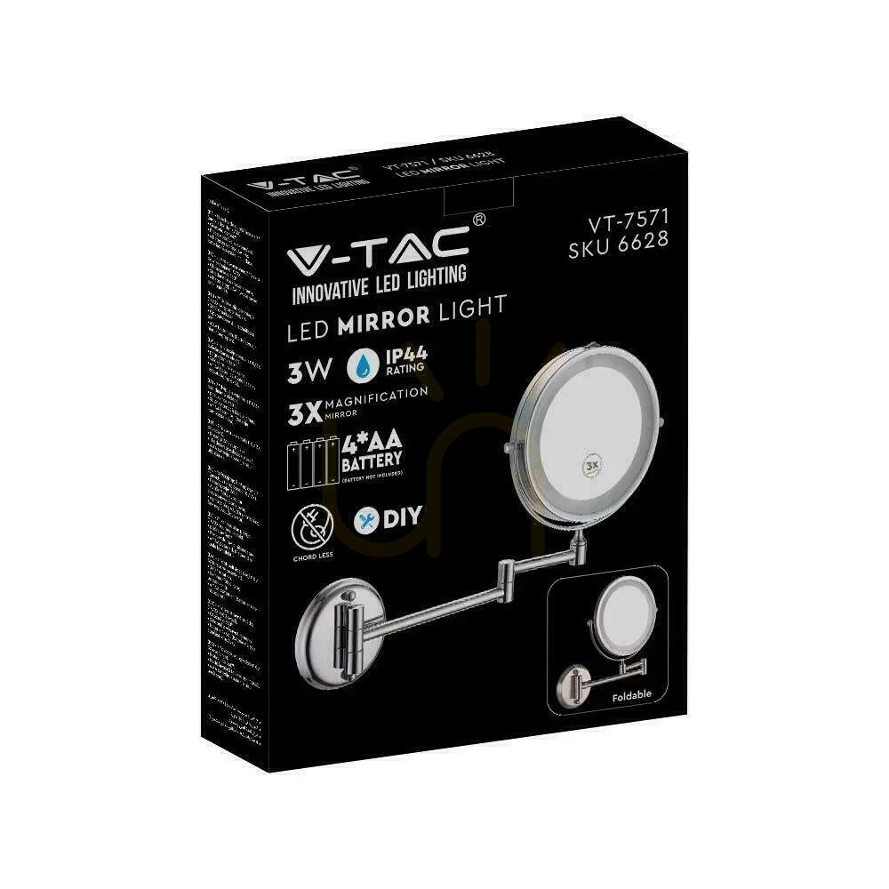 Display V-TAC 3W LED Bathroom Makeup Mirror 4xAAA Fi.17CM Chrome VT-7571 6400K 30lm V-TAC 3W LED Bathroom Makeup Mirror 4xAAA Fi.17CM Chrome VT-7571 6400K 30lm