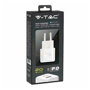V-TAC FAST 20W White MINI Dual USB Type-A Type-C VT-5320-W USB Charger. small 4