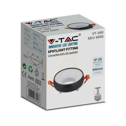 Check V-TAC GU10 Recessed Round Mesh Black+White VT-980RD 3 Year Warranty