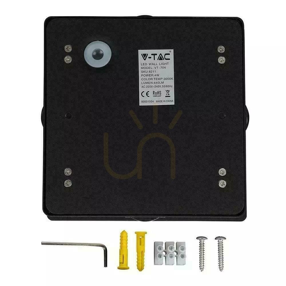 Show V-TAC 4W LED wall luminaire IP65 Black Square VT-704-B 3000K 428lm V-TAC 4W LED wall luminaire IP65 Black Square VT-704-B 3000K 428lm