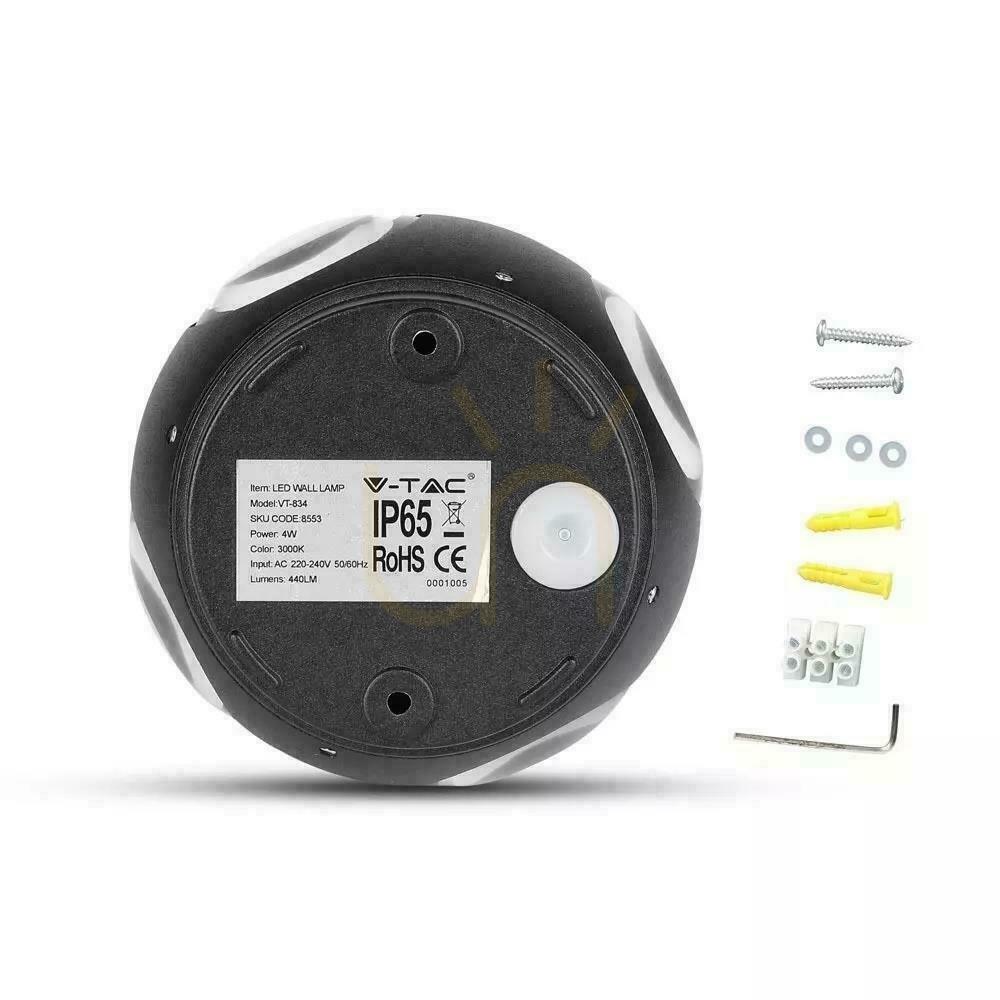 Display Wall lamp V-TAC 4W LED Black Round IP65 VT-834-B 4000K 428lm. Wall lamp V-TAC 4W LED Black Round IP65 VT-834-B 4000K 428lm.