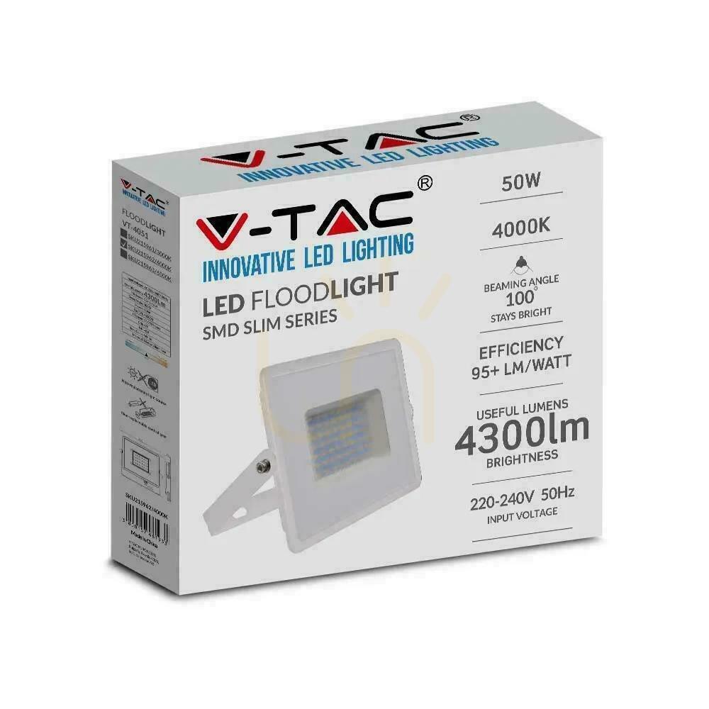 View V-TAC LED Projector 50W SMD E-Series White VT-4051 6500K 4300lm. V-TAC LED Projector 50W SMD E-Series White VT-4051 6500K 4300lm.