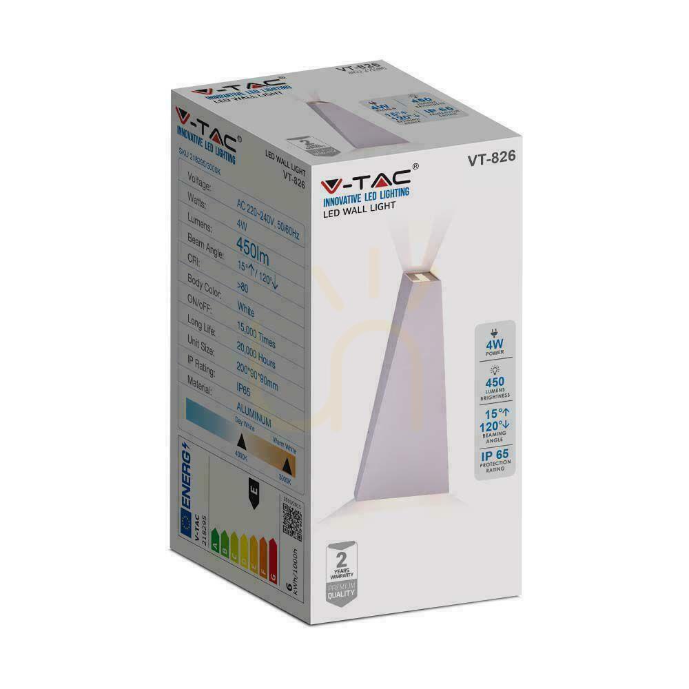 Display Wall lamp V-TAC 4W LED White IP65 VT-826-W-N 4000K 476lm. Wall lamp V-TAC 4W LED White IP65 VT-826-W-N 4000K 476lm.