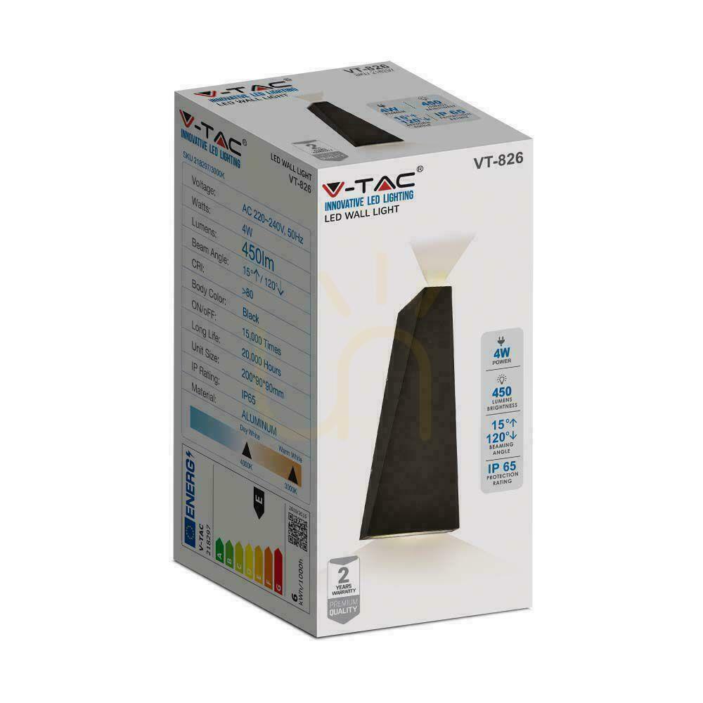Display Wall lamp V-TAC 4W LED Black IP65 VT-826-B-N 3000K 450lm. Wall lamp V-TAC 4W LED Black IP65 VT-826-B-N 3000K 450lm.