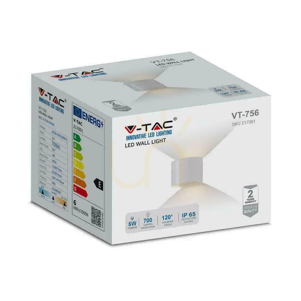 Show Wall Mounted 5W V-TAC Top Bottom Adjustable White Round IP65 Bridgelux VT-756 4000K 700lm Wall Mounted 5W V-TAC Top Bottom Adjustable White Round IP65 Bridgelux VT-756 4000K 700lm