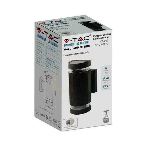 Check Garden wall lamp V-TAC Black IP44 2xE27 Round Top Bottom VT-967