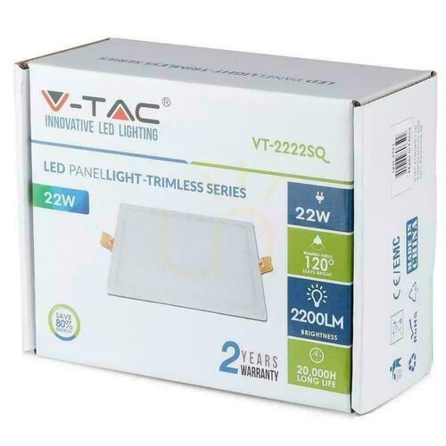 Check V-TAC 22W Square LED Panel VT-2222SQ 6000K 2200lm