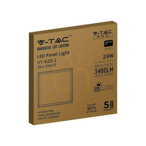 Check LED panel V-TAC 29W 600x600 SAMSUNG CHIP 120Lm/W VT-629-1 4000K 3480lm 5 Years Warranty