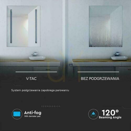Check V-TAC VT-8700 LED mirror 70 × 50 cm IP44 with anti-fog pad, silver, 6400 K, 35 W