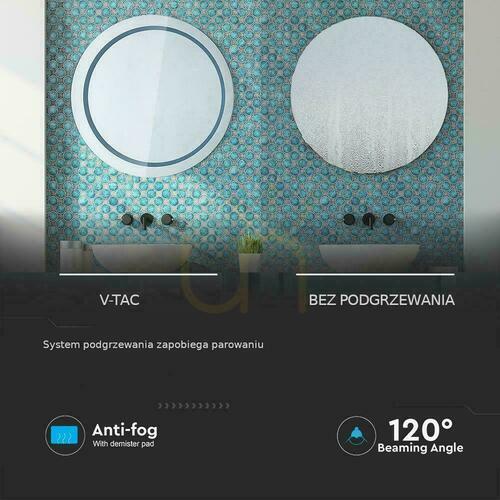 Check V-TAC Mirror 25W LED Anty Pair Round 60cm IP44 In Touch CCT Color 3in1 VT-8602 3W1 85lm