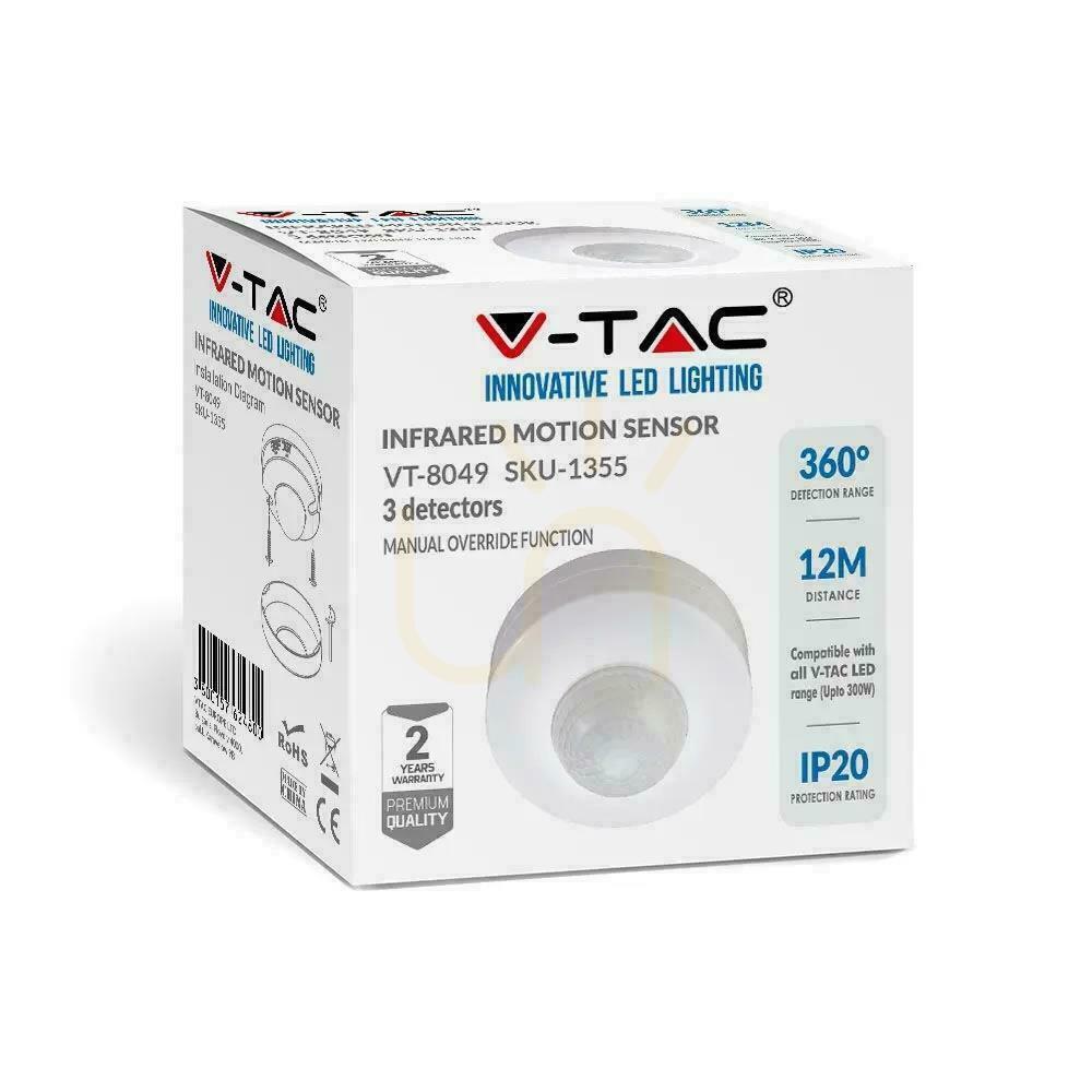 Show 360st Motion Sensor with On/Off Ceiling White V-TAC VT-8049 360st Motion Sensor with On/Off Ceiling White V-TAC VT-8049