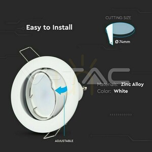 V-TAC VT-779 GU10 recessed downlight fitting, round, tilting, white, Ø82 mm, cut-out 74 mm small 9