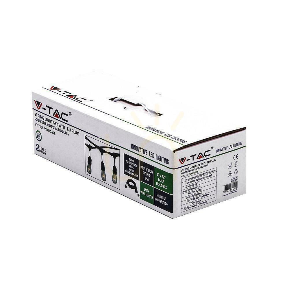 Display V-TAC Garden Garland (string) 5 meters 10 E27 Rubber+Socket fixtures IP54 VT-7135 V-TAC Garden Garland (string) 5 meters 10 E27 Rubber+Socket fixtures IP54 VT-7135