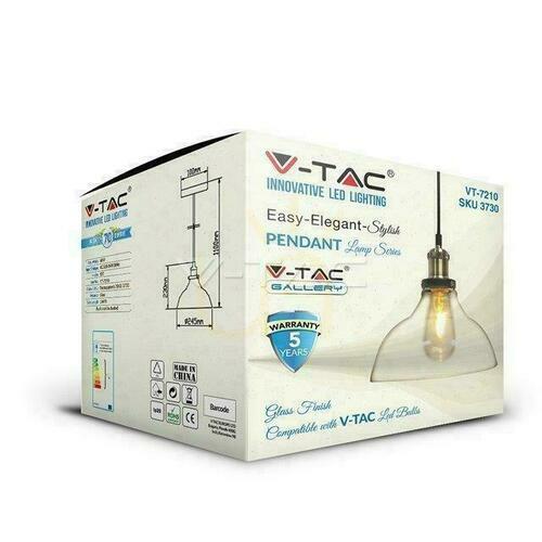Check V-TAC LOFT pendant luminaire Transparent glass fi245 VT-7210 5 Years Warranty