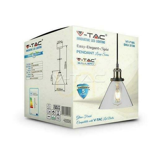 Check V-TAC LOFT Pendant Luminaire Vintage Transparent Glass fi180 VT-7185 5 Year Warranty