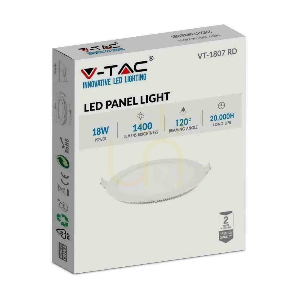 Display LED panel V-TAC Premium Downlight 18W Round fi225 VT-1807 6400K 1400lm LED panel V-TAC Premium Downlight 18W Round fi225 VT-1807 6400K 1400lm