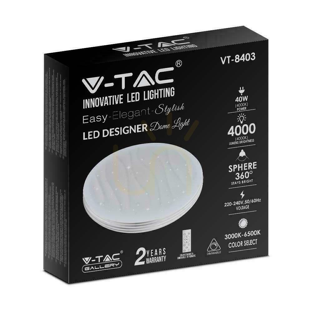 Show Ceiling Plafond V-TAC 40W LED Pilot CCT fi.400 Stars and Waves VT-8403 3000K-6500K 4000lm Ceiling Plafond V-TAC 40W LED Pilot CCT fi.400 Stars and Waves VT-8403 3000K-6500K 4000lm