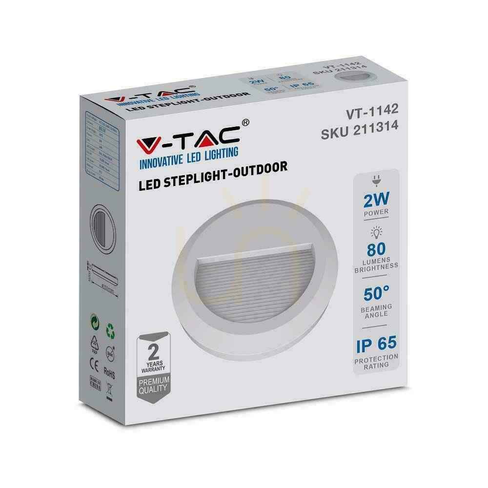Show Stair Luminaire 2W LED V-TAC White Round 230V IP65 VT-1142 4000K 80lm Stair Luminaire 2W LED V-TAC White Round 230V IP65 VT-1142 4000K 80lm