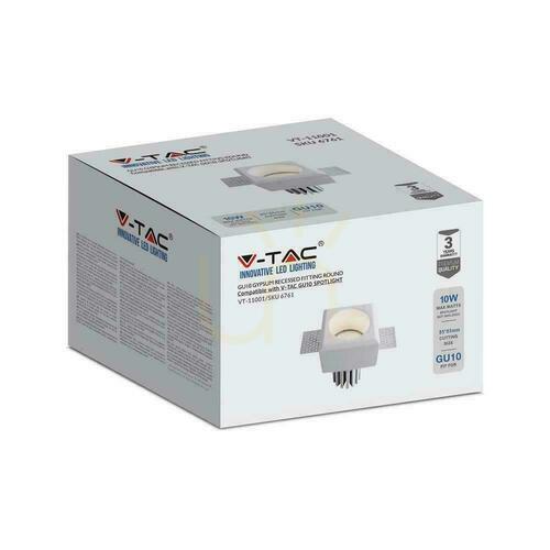 Check V-TAC GU10 White Square 80x80 VT-11001 Gypsum Ceiling Luminaire 3 Years Warranty