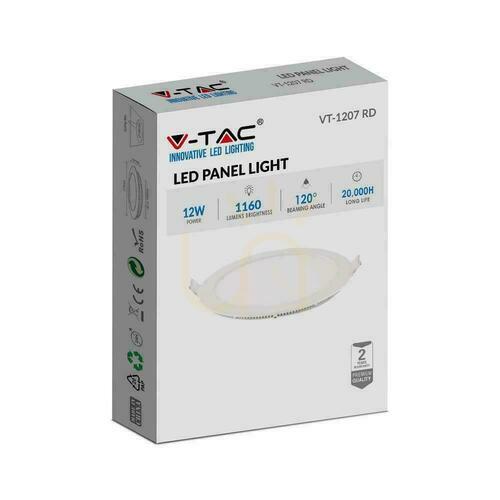 Check V-TAC Premium LED Downlight Panel 12W Round fi170 VT-1207 6400K 1160lm