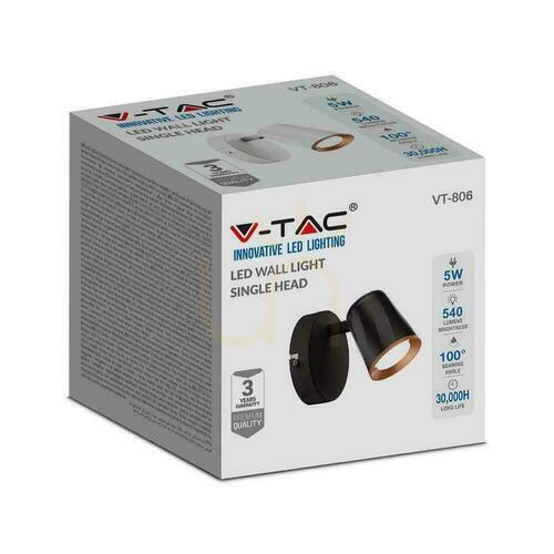 Check V-TAC 5W LED wall lamp Black VT-806 3000K 540lm 3 Years Warranty