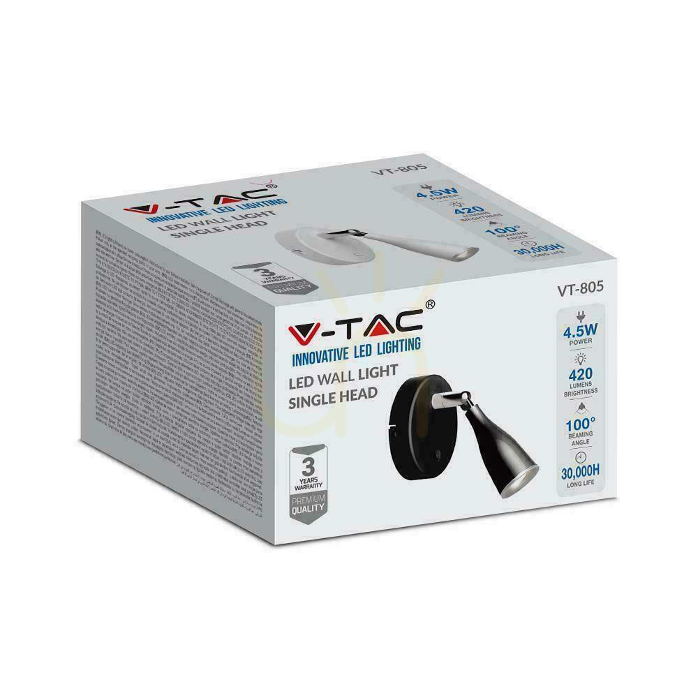 Preview V-TAC wall lamp 4.5W LED Black with switch VT-806 3000K 420lm 3 Years Warranty V-TAC wall lamp 4.5W LED Black with switch VT-806 3000K 420lm 3 Years Warranty