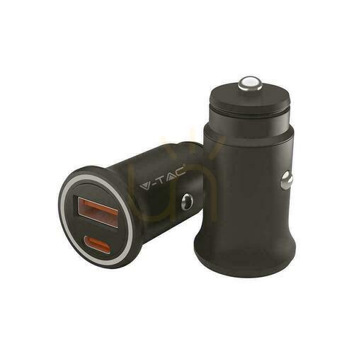 Check V-TAC USB 12-24V 18W + USB-C 20W Car Lighter Charger VT-5318