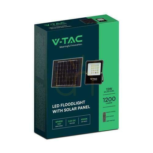 Check V-TAC 12W Solar LED Projector Remote Control, AUTO, Timer IP65 VT-55100 4000K 1200lm
