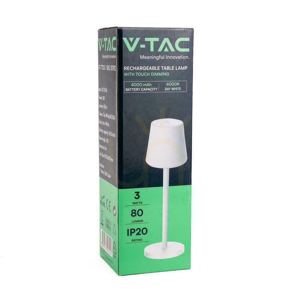 Check V-TAC 3W LED Charging Dimmable Nightstand Lamp White VT-7703 4000K 70lm. V-TAC 3W LED Charging Dimmable Nightstand Lamp White VT-7703 4000K 70lm.