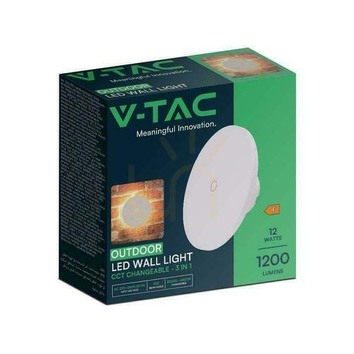 Check Wall Mounted 12W V-TAC Round CCT White Dimmable VT-83012 3000K-6400K 1200lm wall lamp.