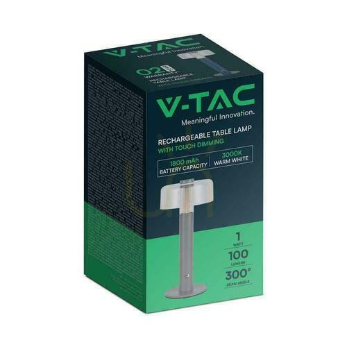 Check V-TAC 1W LED Nightstand Desk Lamp 30cm USB Charging Dimmable Gray VT-1049 3000K 100lm