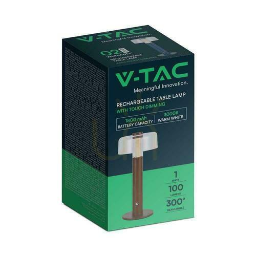 Check V-TAC 1W LED Nightstand Desk Lamp 30cm USB Charging Dimmable Brown VT-1049 3000K 100lm.
