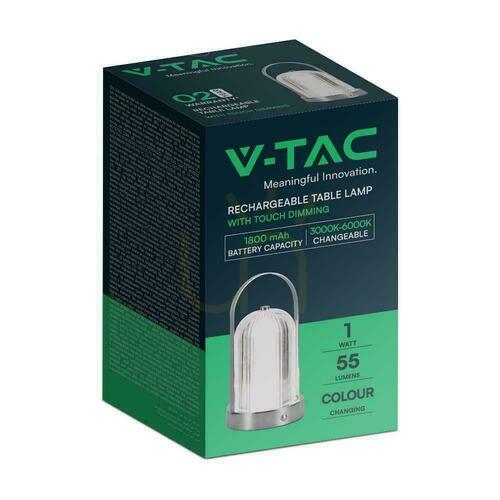 Check V-TAC 1W LED Nightstand Desk Lamp 22cm USB Charging Dimmable Chrome VT-1057 3000K-6000K 55lm