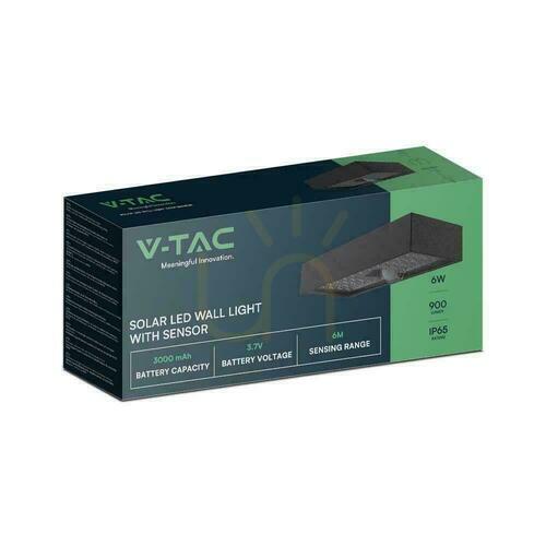 Check V-TAC 6W Motion Sensor Black VT-406 4000K 900lm Solar Wall Mounted Garden Wall Lamp.