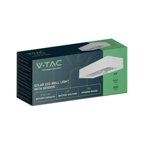 Check V-TAC 6W Motion Sensor White VT-406 4000K 900lm Solar Wall Mounted Garden Wall Lamp.
