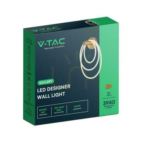 Check V-TAC VT-7927 wall light, three glowing rings, 34 x 46 cm, LED 37 W 3940 lm 3000K, matt gold