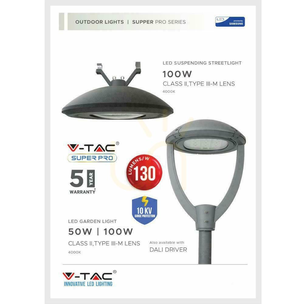 View V-TAC SAMSUNG CHIP 100W 302Z+ Class II Type 3M 0-10V VT-115ST LED Streetlight 4000K 13000lm 5 Years Warranty V-TAC SAMSUNG CHIP 100W 302Z+ Class II Type 3M 0-10V VT-115ST LED Streetlight 4000K 13000lm 5 Years Warranty