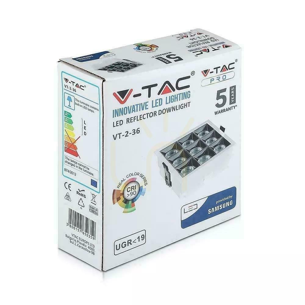 Show V-TAC downlight SAMSUNG CHIP 36W UGR19 CRI90+ 36st VT-2-36-1 2700K 2880lm 5 Years Warranty V-TAC downlight SAMSUNG CHIP 36W UGR19 CRI90+ 36st VT-2-36-1 2700K 2880lm 5 Years Warranty