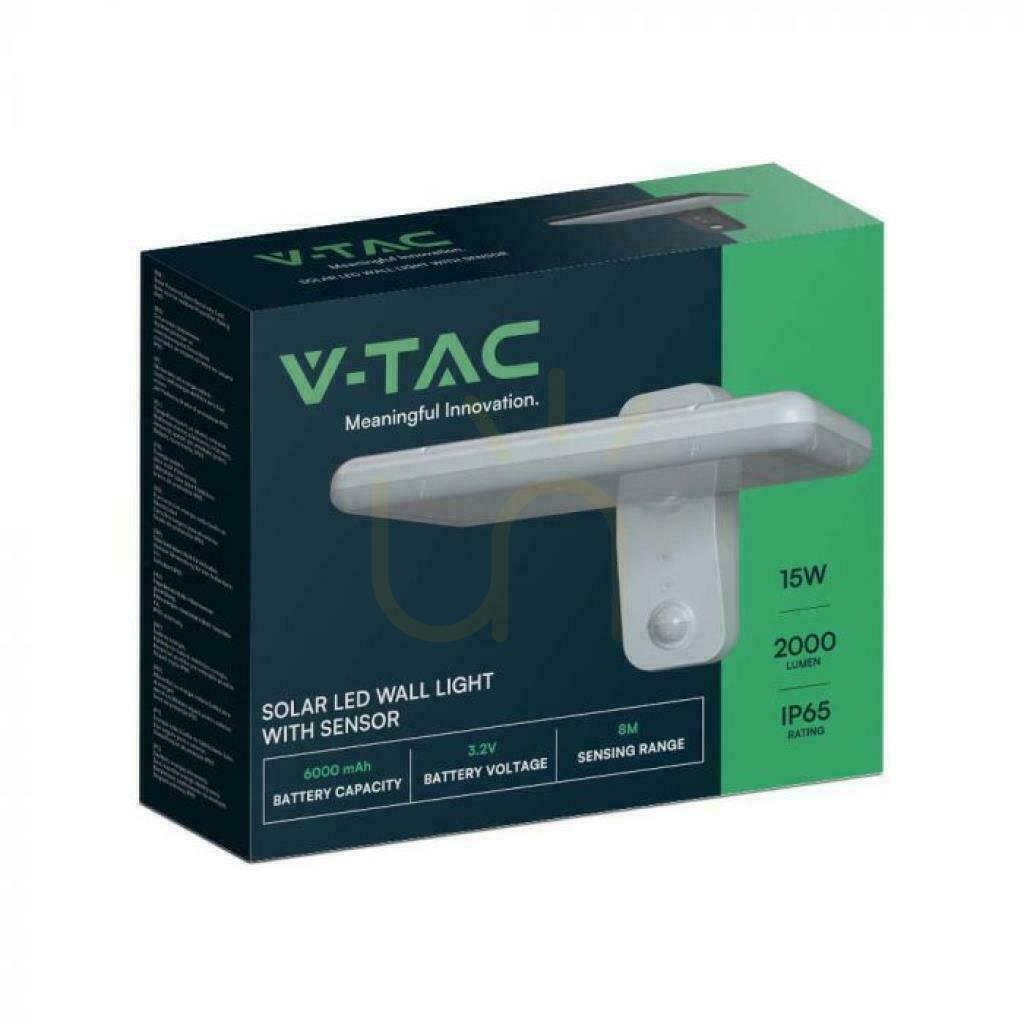 Preview V-TAC 15W CCT Motion Sensor IP65 White VT-414 4000K-6000K 2000lm Solar Wall Mounted Garden Wall Lamp. V-TAC 15W CCT Motion Sensor IP65 White VT-414 4000K-6000K 2000lm Solar Wall Mounted Garden Wall Lamp.
